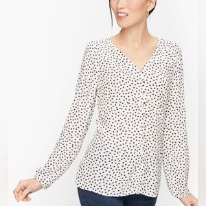 Talbots Scattered Dots blouse ivory w/ navy dots Sz 14 NWT